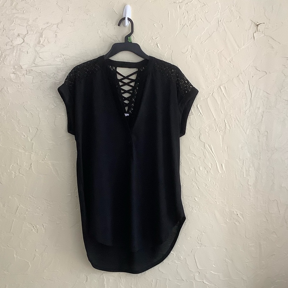 Chic Black Lace-Up Women's Blouse